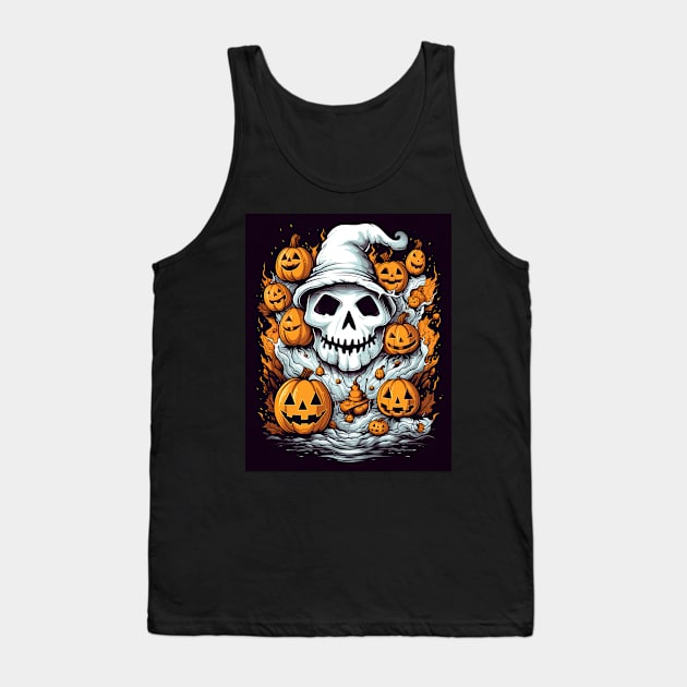 dead witch skull with halloween pumpkins Tank Top by Maverick Media